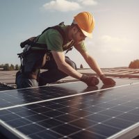 solar power worker on roof
